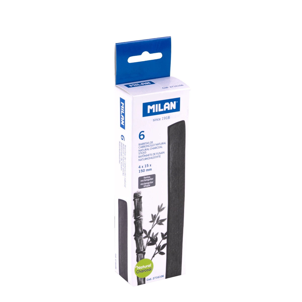 6 barritas de carboncillo natural rectangular 15 x 4 mm