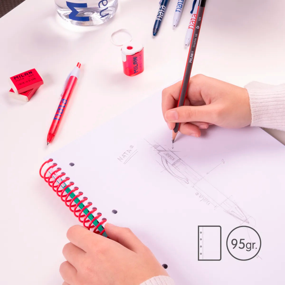 Pack 3 cuadernos A4 con espiral y tapa dura, 80 hojas blancas de 95 gr/m², colección MILAN nata® 624 since 1918