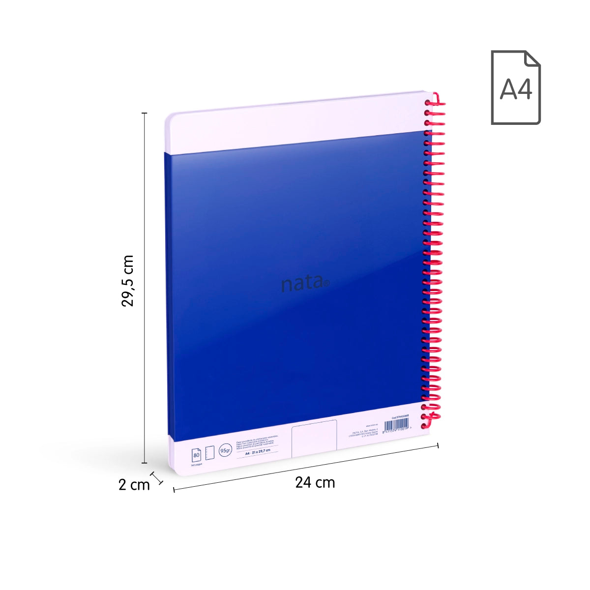 Pack 3 cuadernos A4 con espiral y tapa dura, 80 hojas blancas de 95 gr/m², colección MILAN nata® 624 since 1918