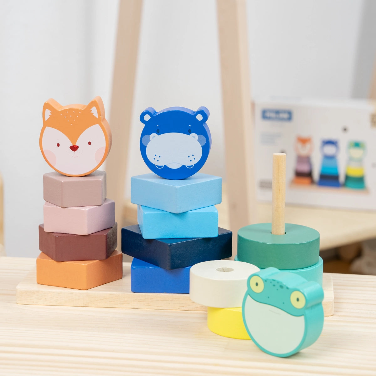 Joguina de fusta de torres apilables i encaix 'Animal Towers'