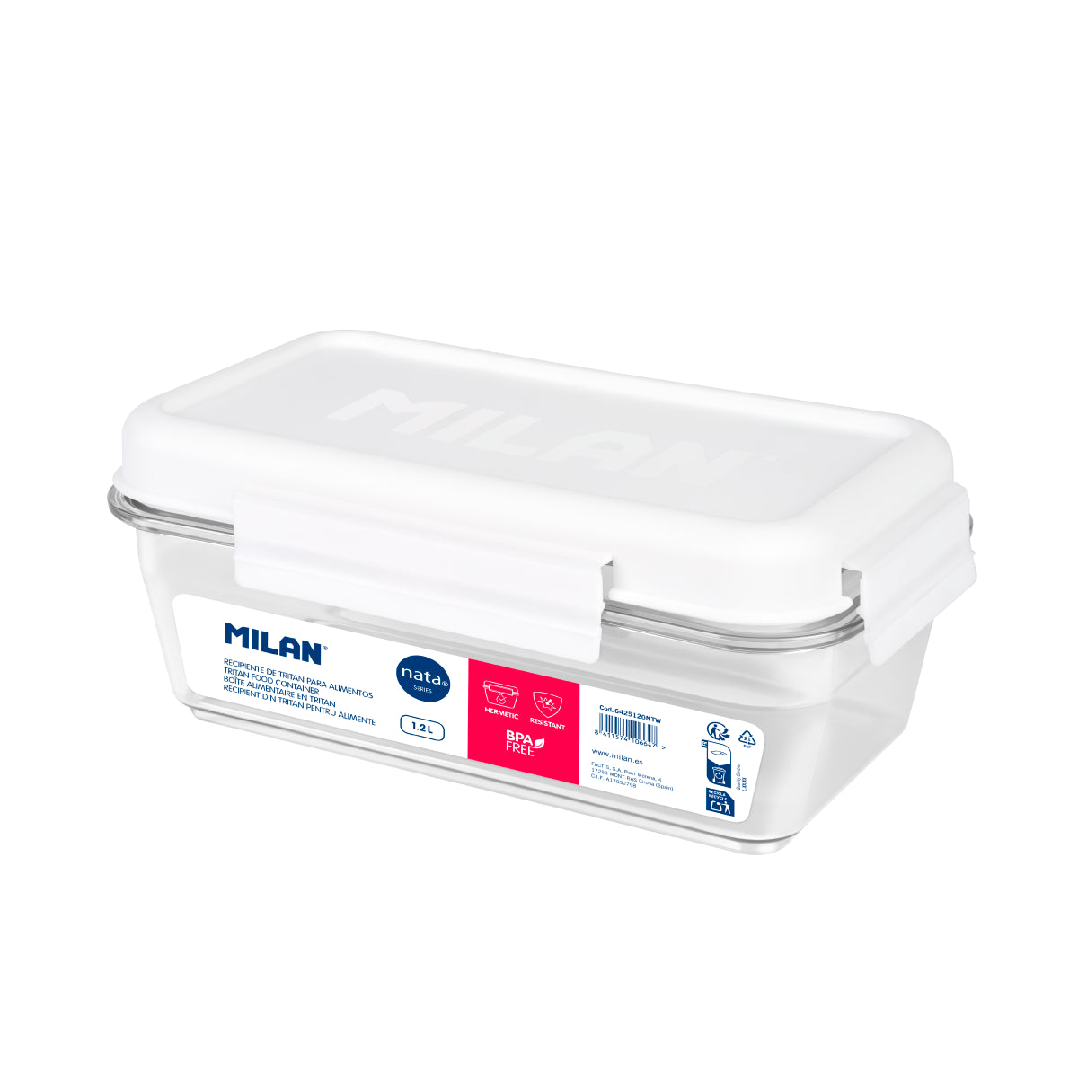 Fiambrera de tritán hermética rectangular 1,2 L MILAN nata® 624