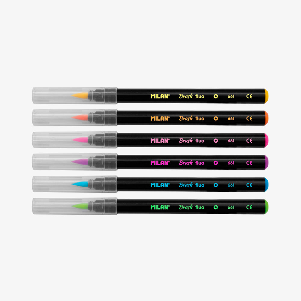 6 rotuladores punta pincel colores fluo
