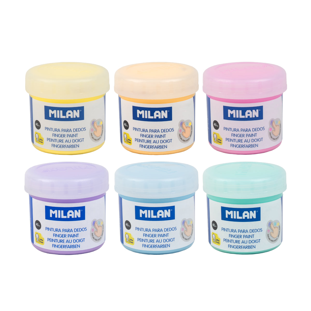 6 pinturas para dedos colores pastel (caja 6 tarros 40 ml)