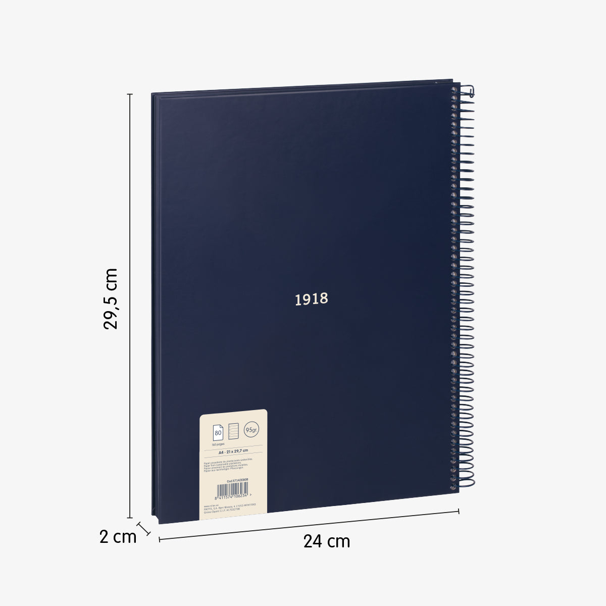 Cuaderno A4 con tapa dura, pauta a líneas 7 mm, 120 hojas de 95 gr/m², 430 since 1918