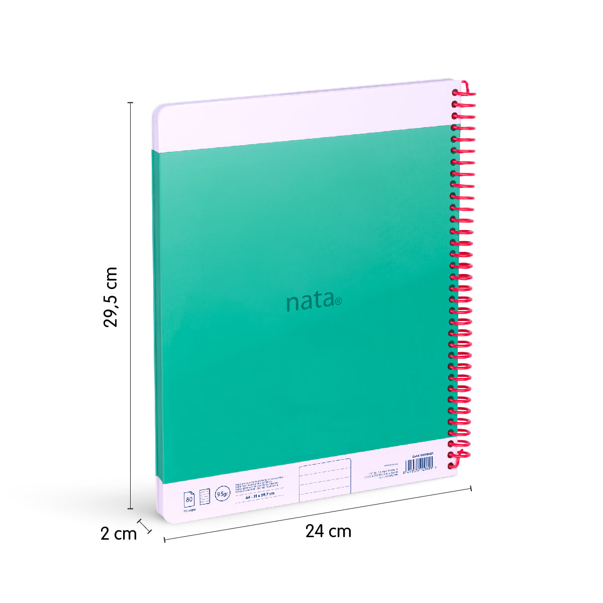 Cuaderno A4 tapa dura, papel a líneas (7 mm), 80 hojas de 95 gr/m², nata® 624 since 1918