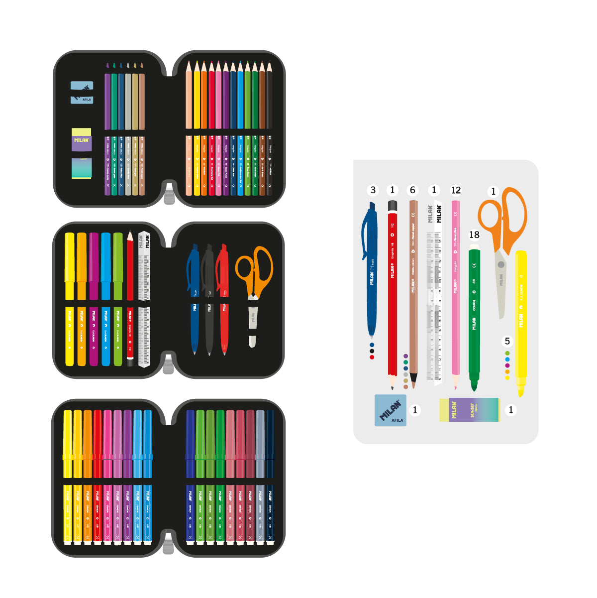Estuche escolar triple con contenido, Sunset