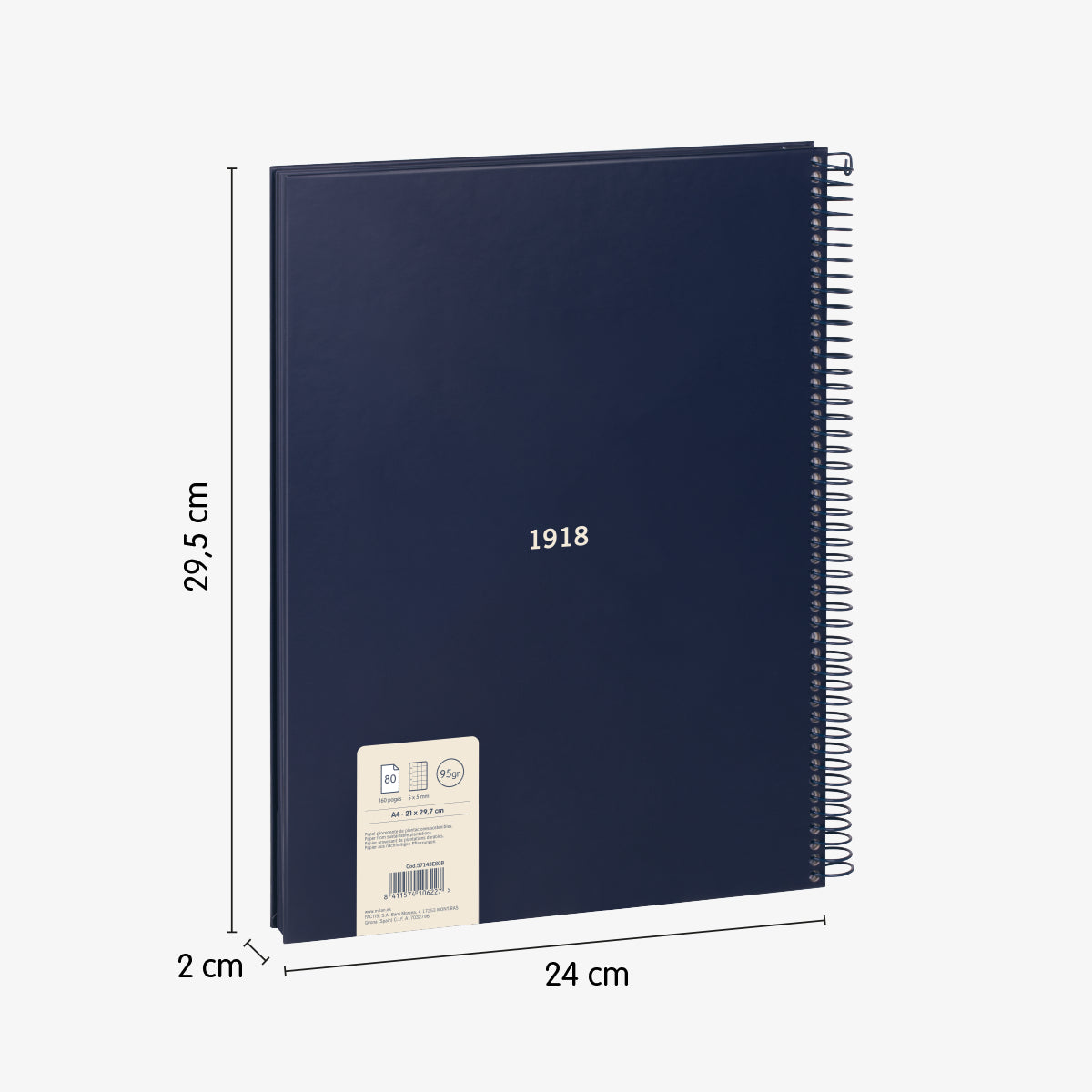 Llibreta A4 amb espiral i tapa dura, quadrícula 5 x 5 mm, 80 fulls de 95 gr/m², 430 since 1918