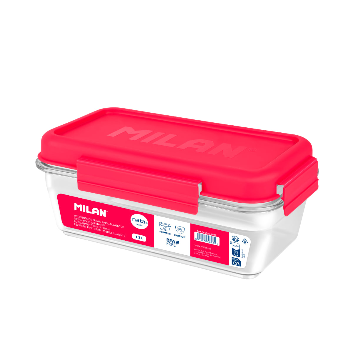 Fiambrera de tritán hermética rectangular 1,2 L MILAN nata® 624