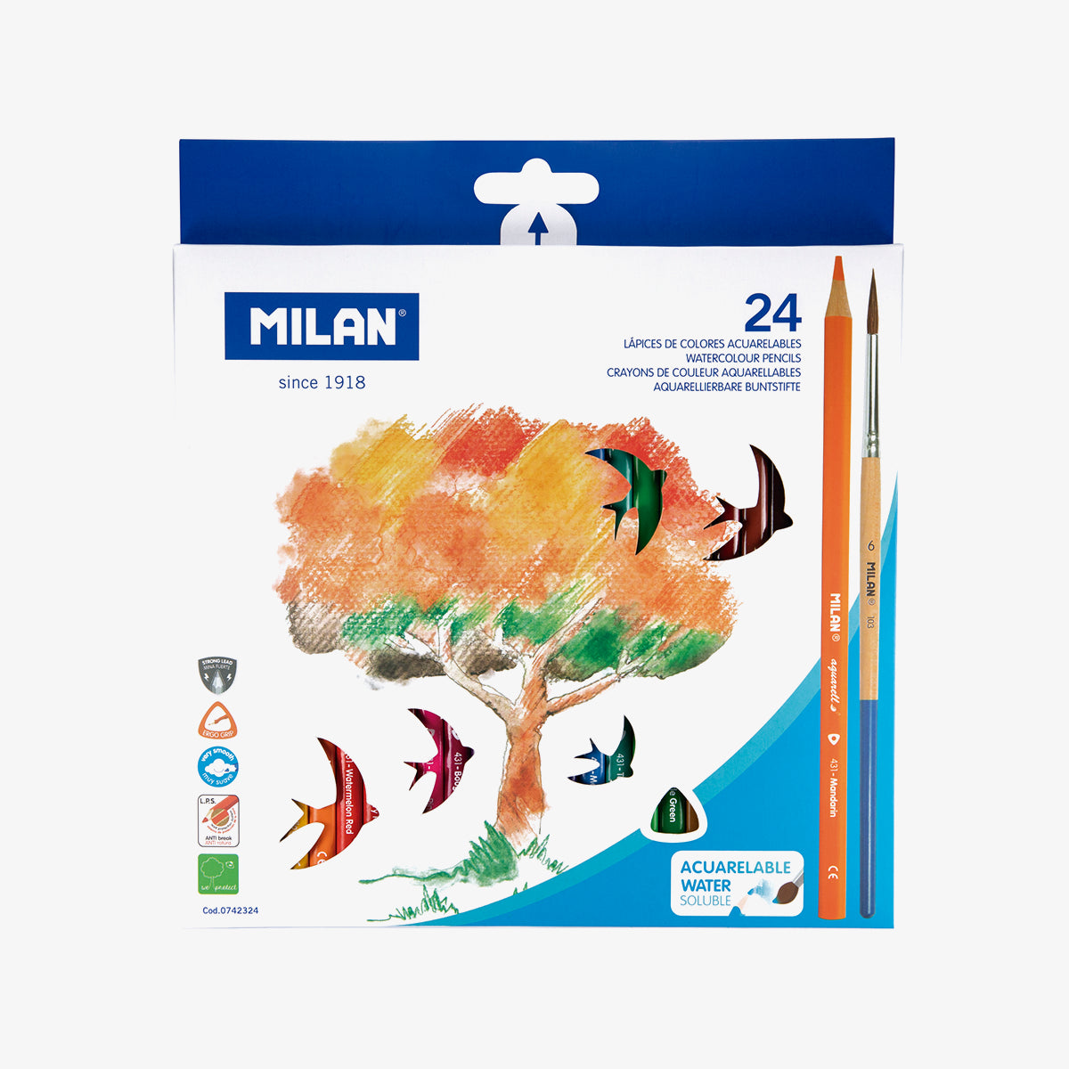 24 lápices acuarelables de colores con pincel