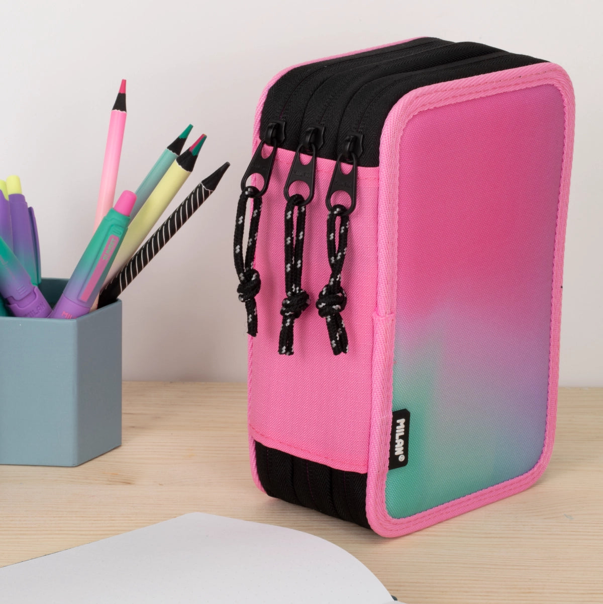 Estuche escolar triple con contenido, Sunset