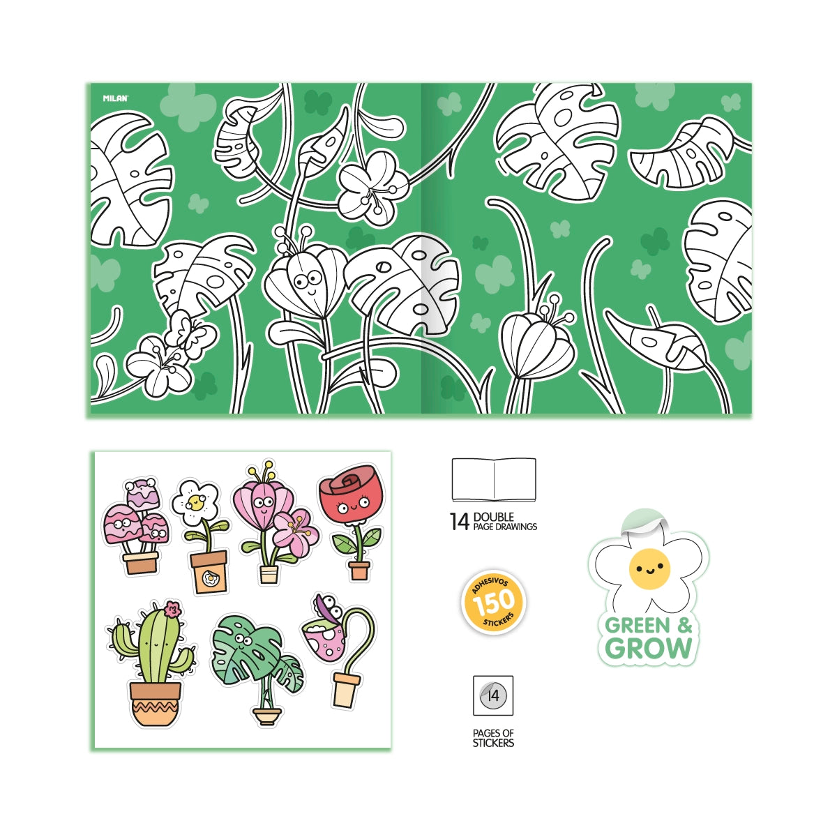 Cuaderno con adhesivos para colorear 'Green & Grow