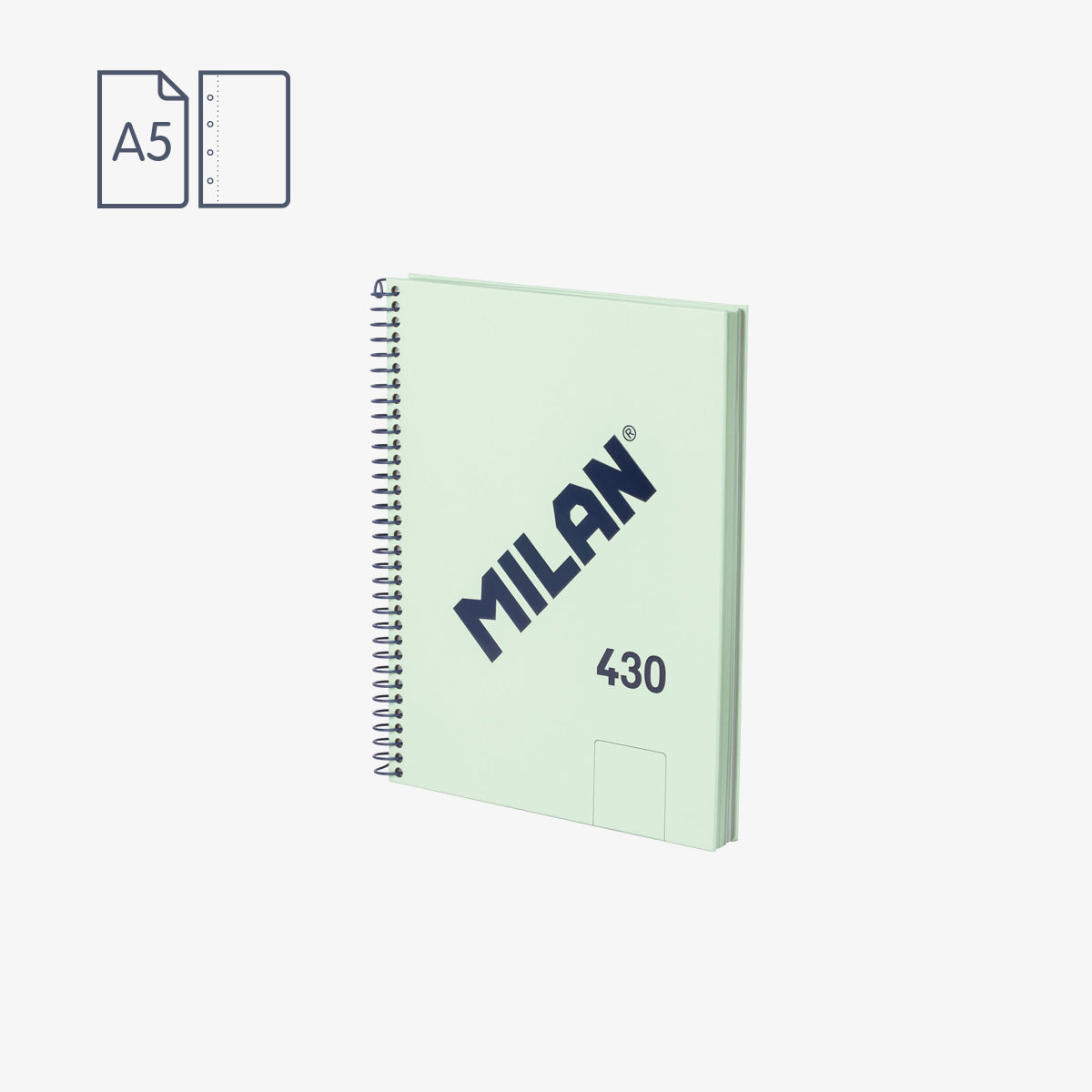 Cuaderno A5 con espiral y tapa dura, 80 hojas papel liso de 95 gr/m², 430 since 1918