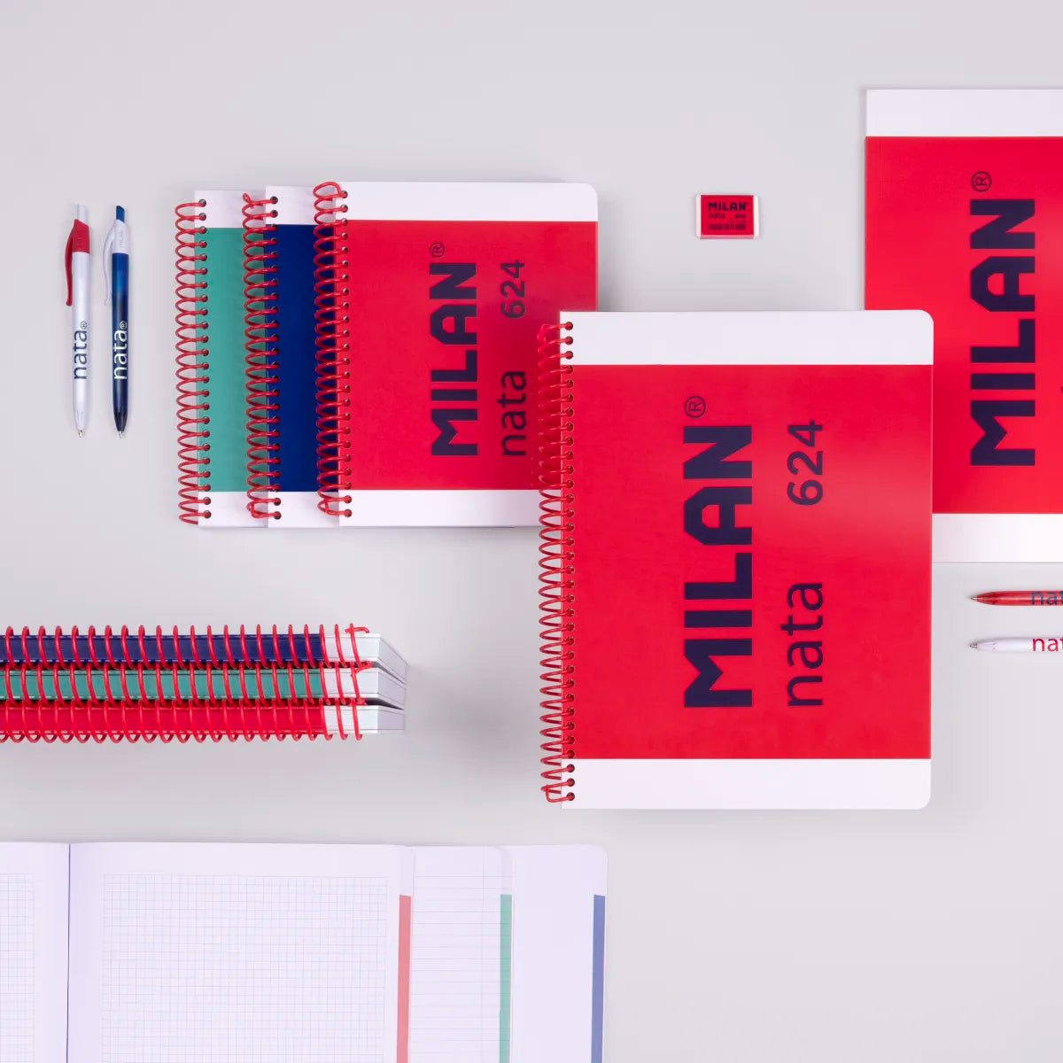 Pack 3 cuadernos A5 con espiral y tapa dura, 80 hojas blancas de 95 gr/m², colección MILAN nata® 624 since 1918