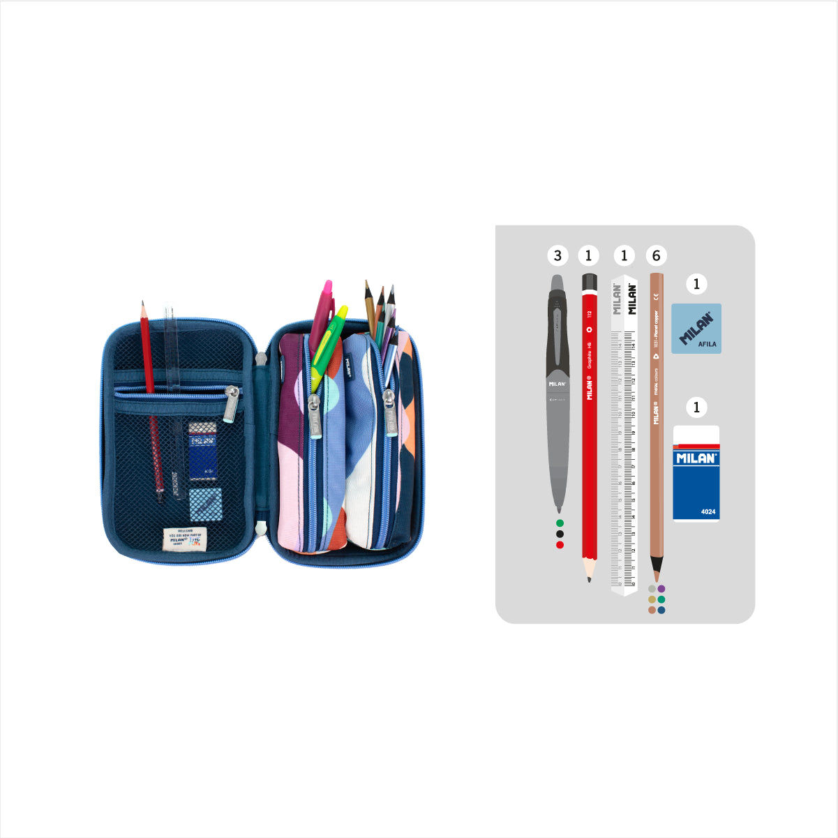Kit de 2 estuches escolares semirrígidos con contenido, The Fun