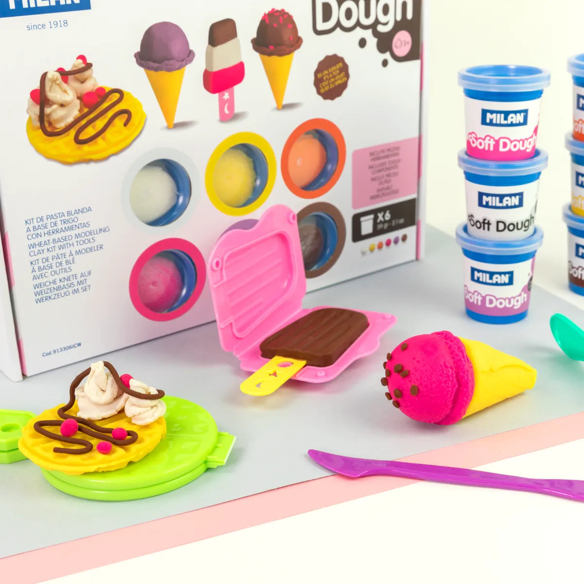 Kit Soft Dough de pasta blanda con herramientas 'Helados y gofres'