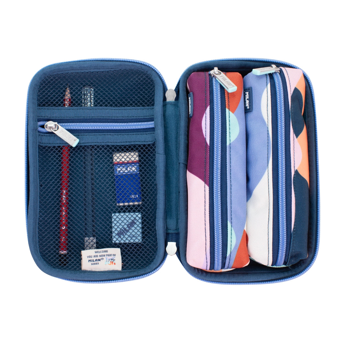 Kit de 2 estuches escolares semirrígidos con contenido, The Fun