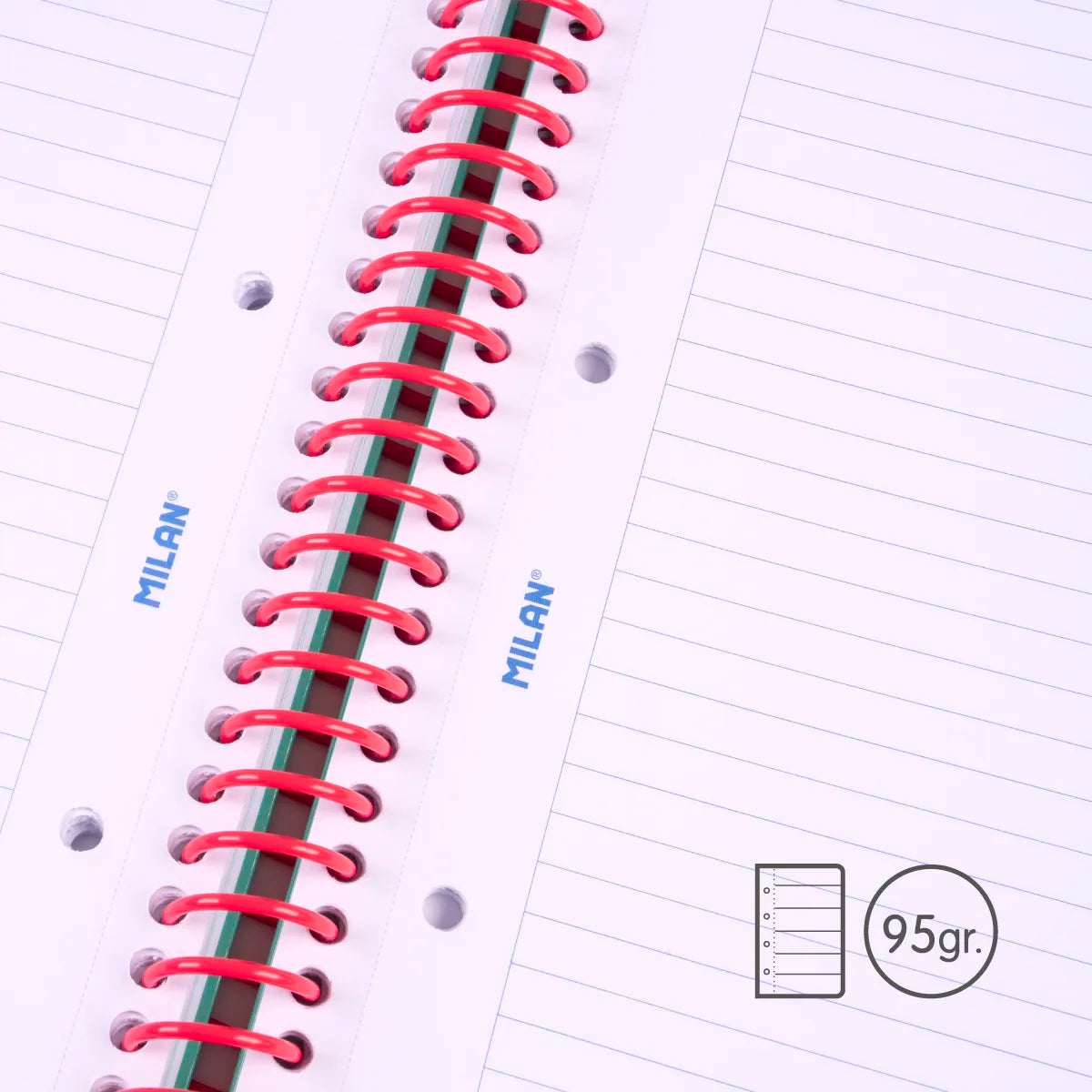 Pack 3 cuadernos A4 con espiral y tapa dura, papel a líneas (7 mm), 80 hojas de 95 gr/m², colección MILAN nata® 624 since 1918