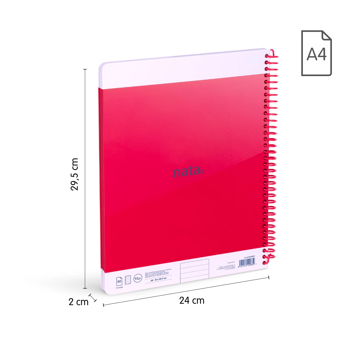 Pack 3 cuadernos A4 con espiral y tapa dura, papel a líneas (7 mm), 80 hojas de 95 gr/m², colección MILAN nata® 624 since 1918