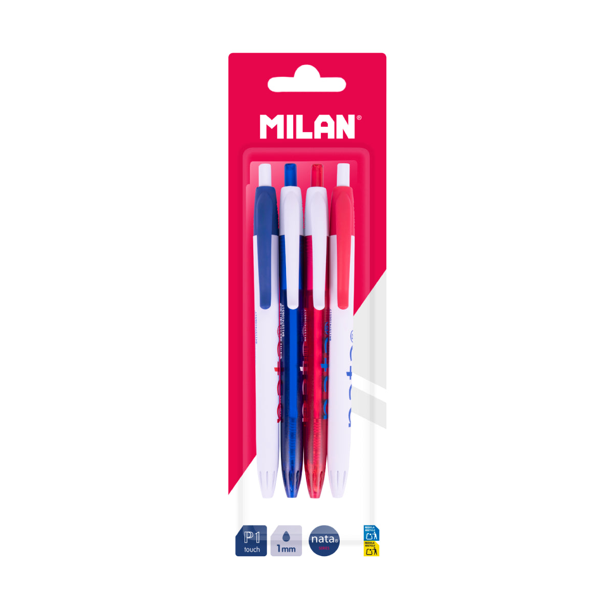 4 bolígrafos P1 tinta azul, MILAN nata® 624