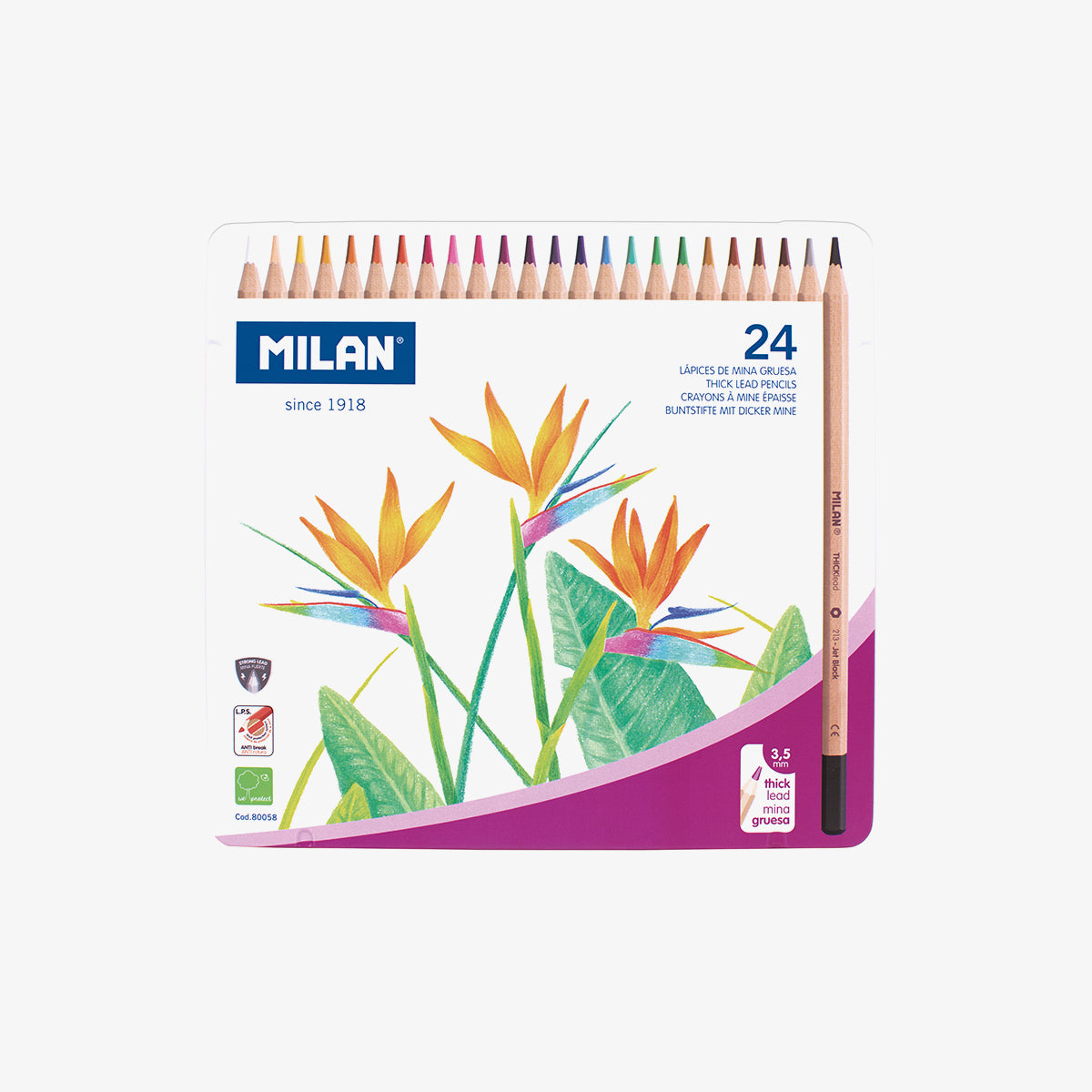 24 lápices de colores mina gruesa (3,5 mm) en caja metálica