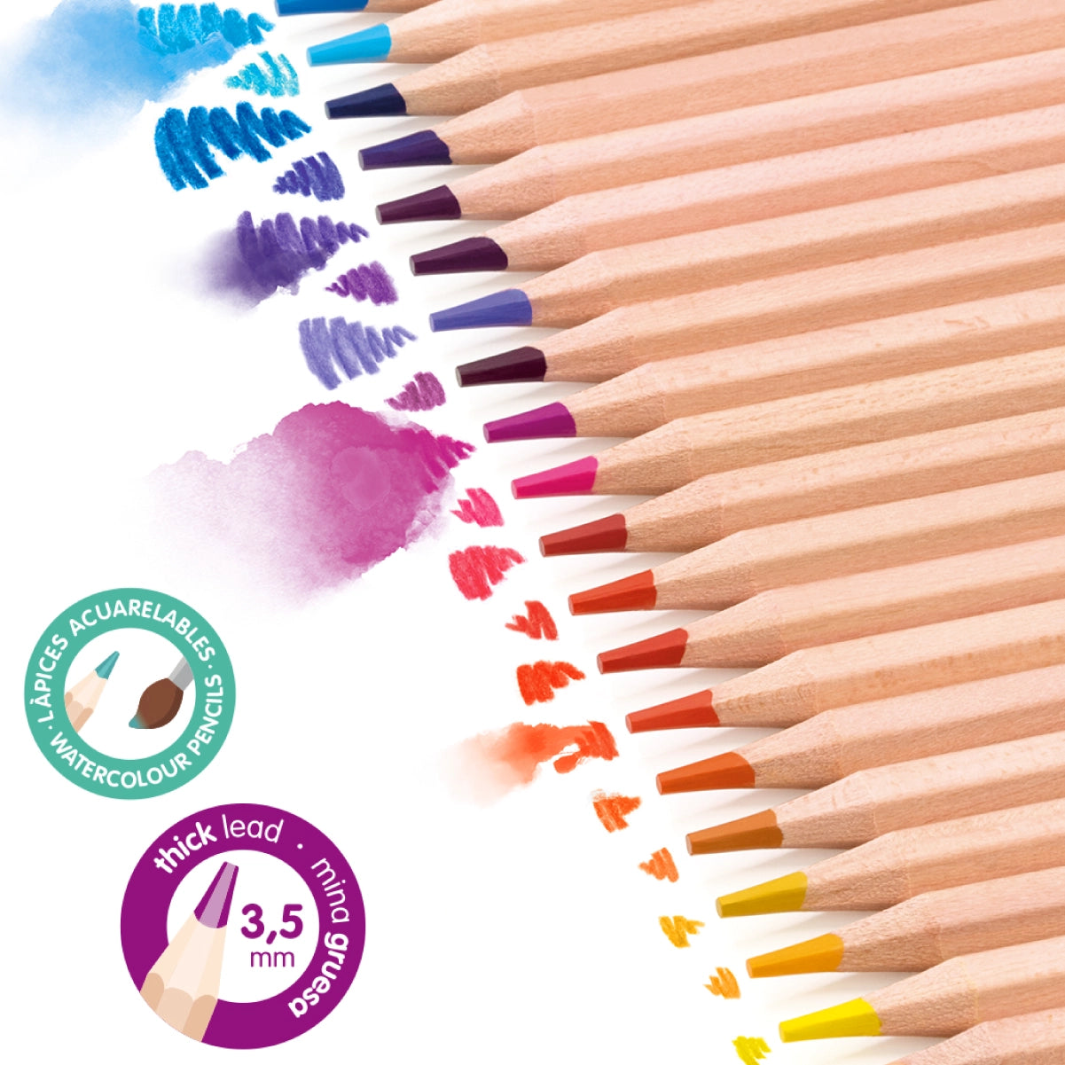 36 lápices acuarelables de colores con mina gruesa (3,5 mm) en caja metálica