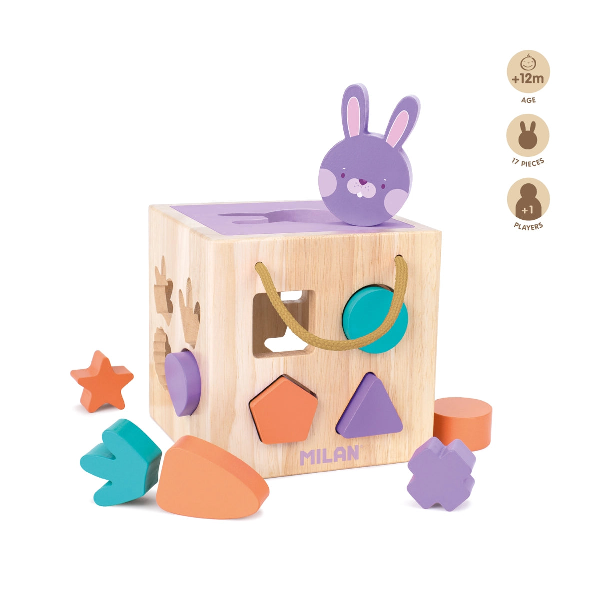 Joguina de fusta cub per encaixar peces 'Rabbit'
