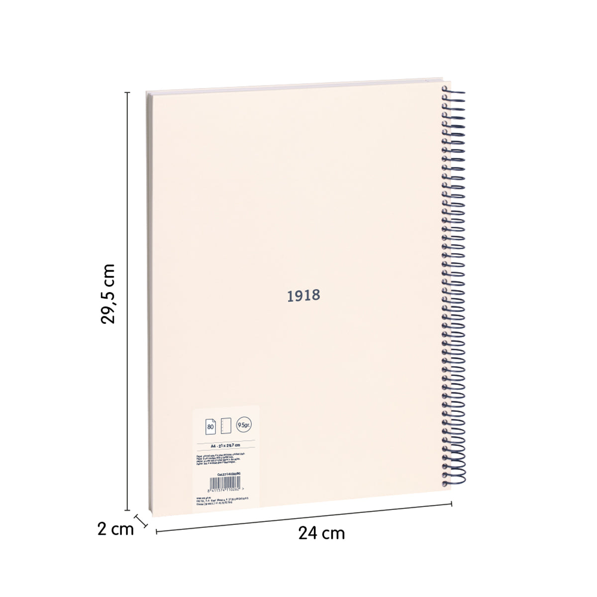 Cuaderno A4 con espiral y tapa dura, 80 hojas papel liso de 95 gr/m², 430 since 1918