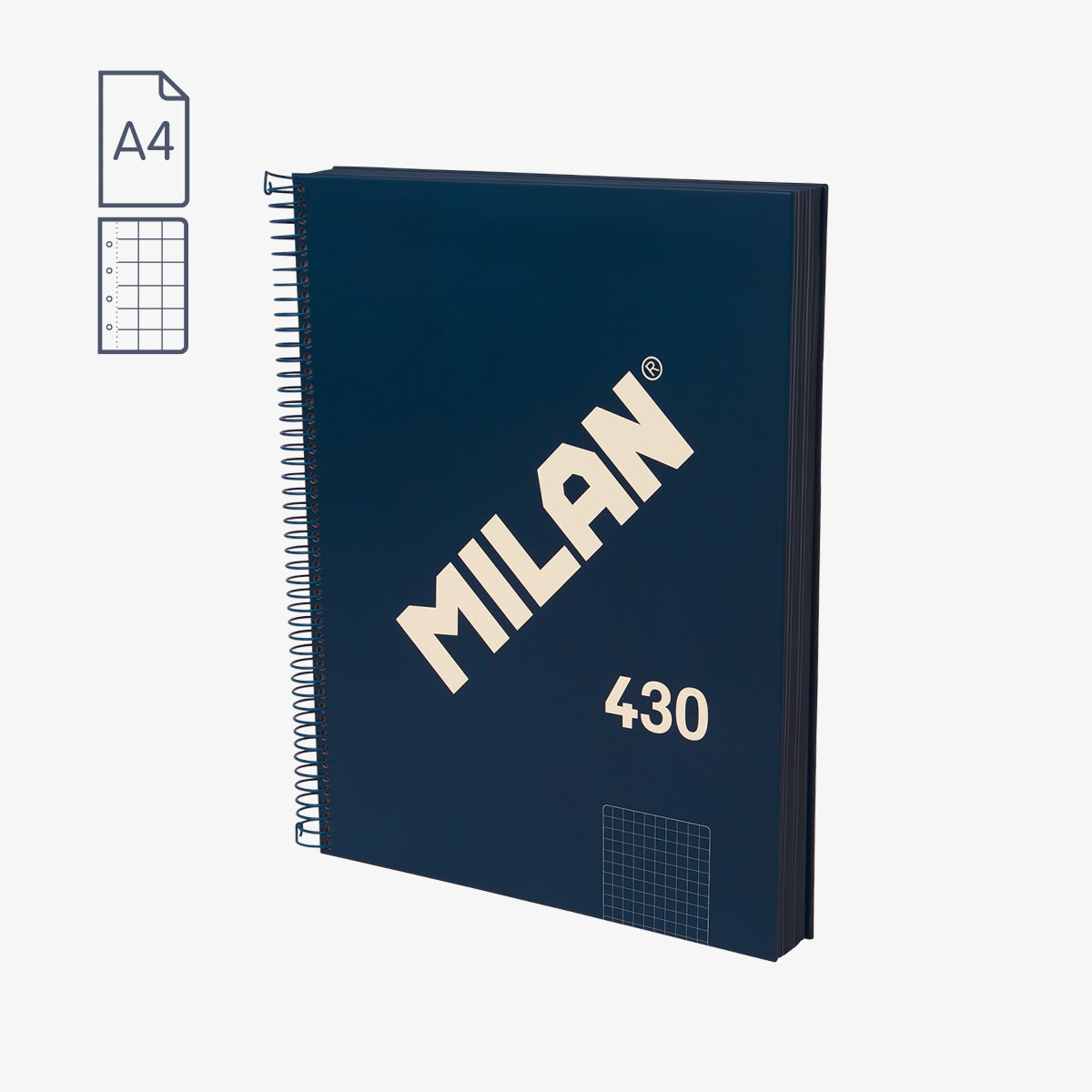 Llibreta A4 amb espiral i tapa dura, quadrícula 5 x 5 mm, 80 fulls de 95 gr/m², 430 since 1918
