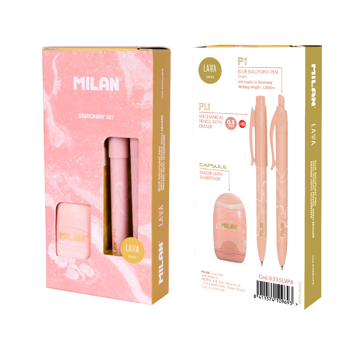Caja regalo Lava con bolígrafo, portaminas y afilaborra