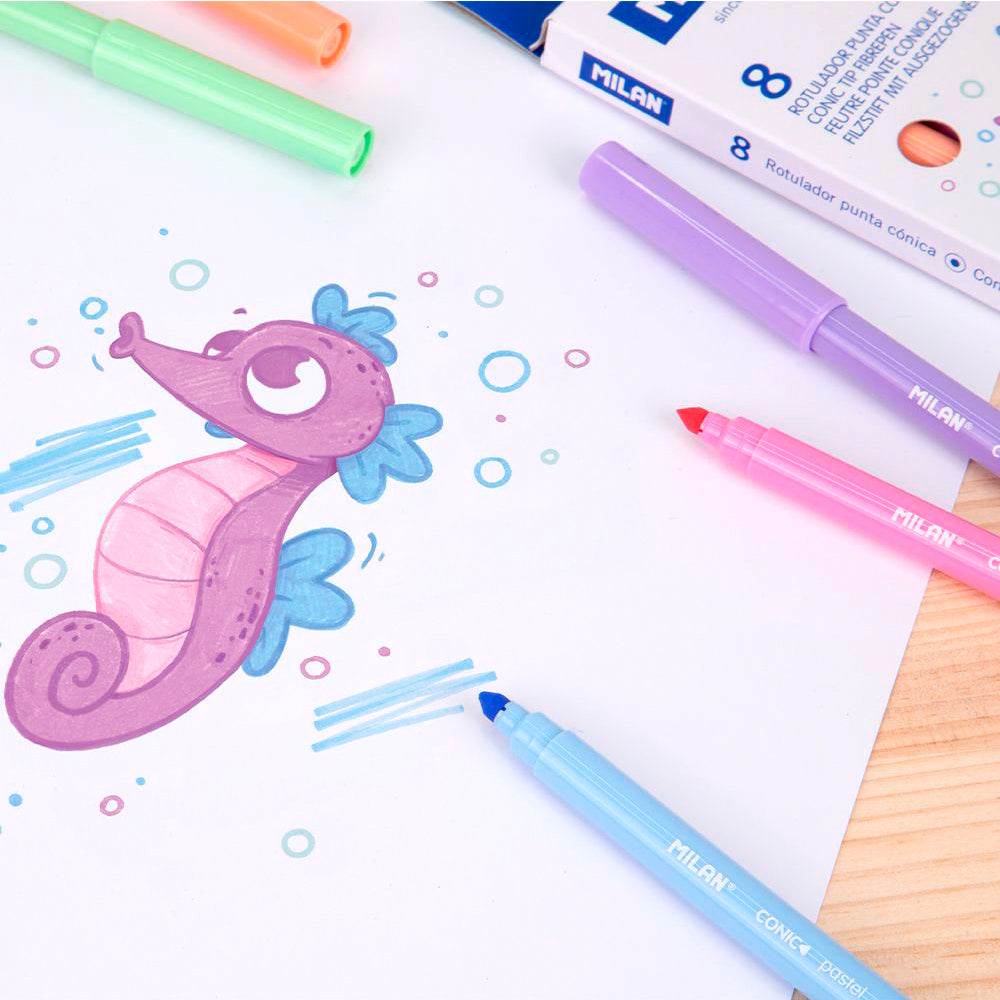 8 rotuladores de colores pastel, punta cónica