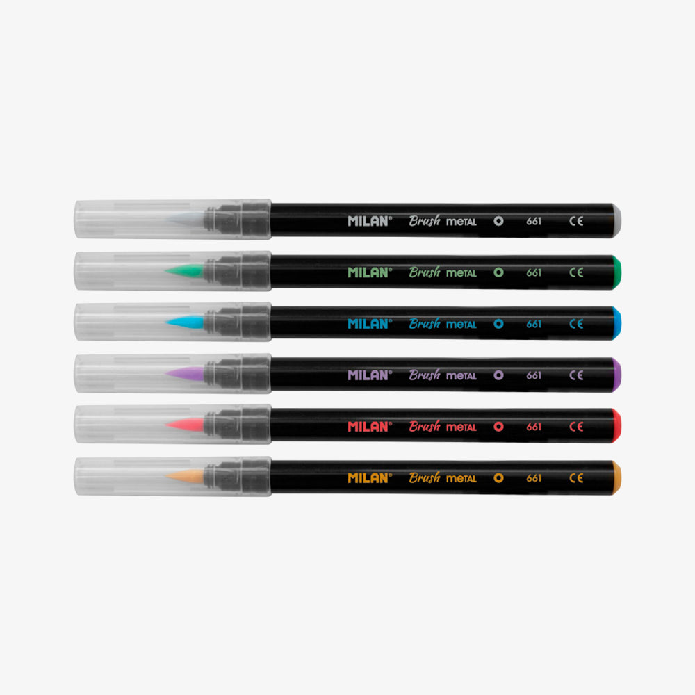 6 retoladors punta pinzell colors metal·litzats