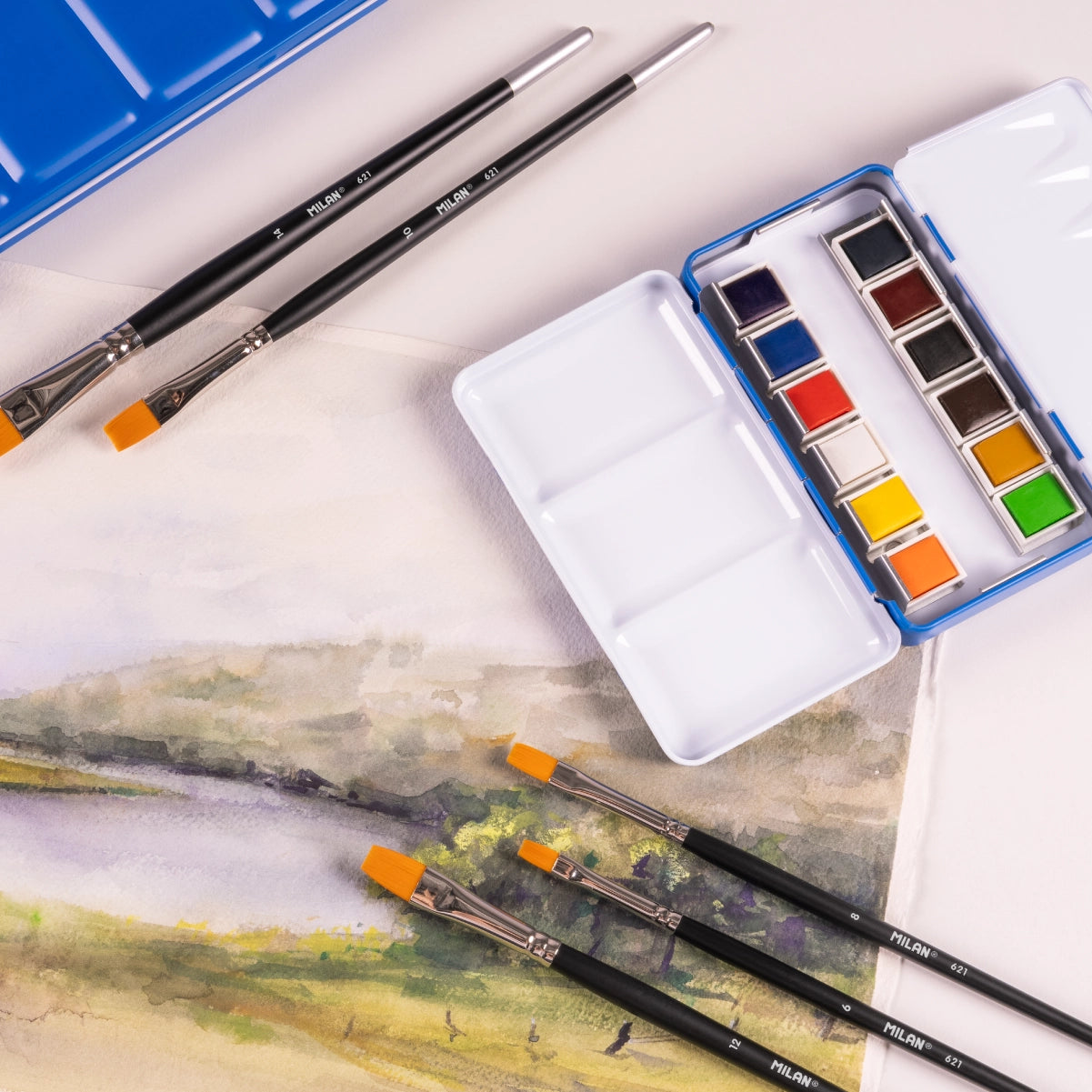 12 aquarel·les mig godet MILAN Art, en capsa metàl·lica