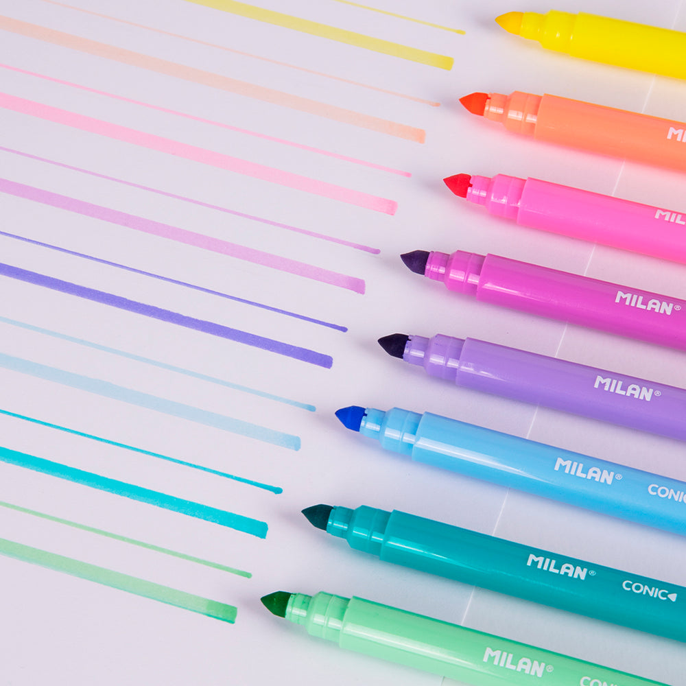 8 rotuladores de colores pastel, punta cónica