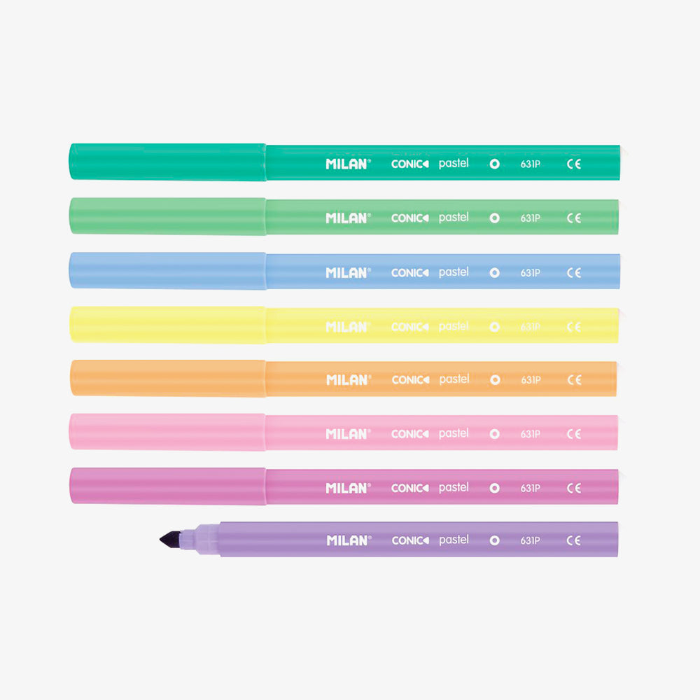 8 rotuladores de colores pastel, punta cónica