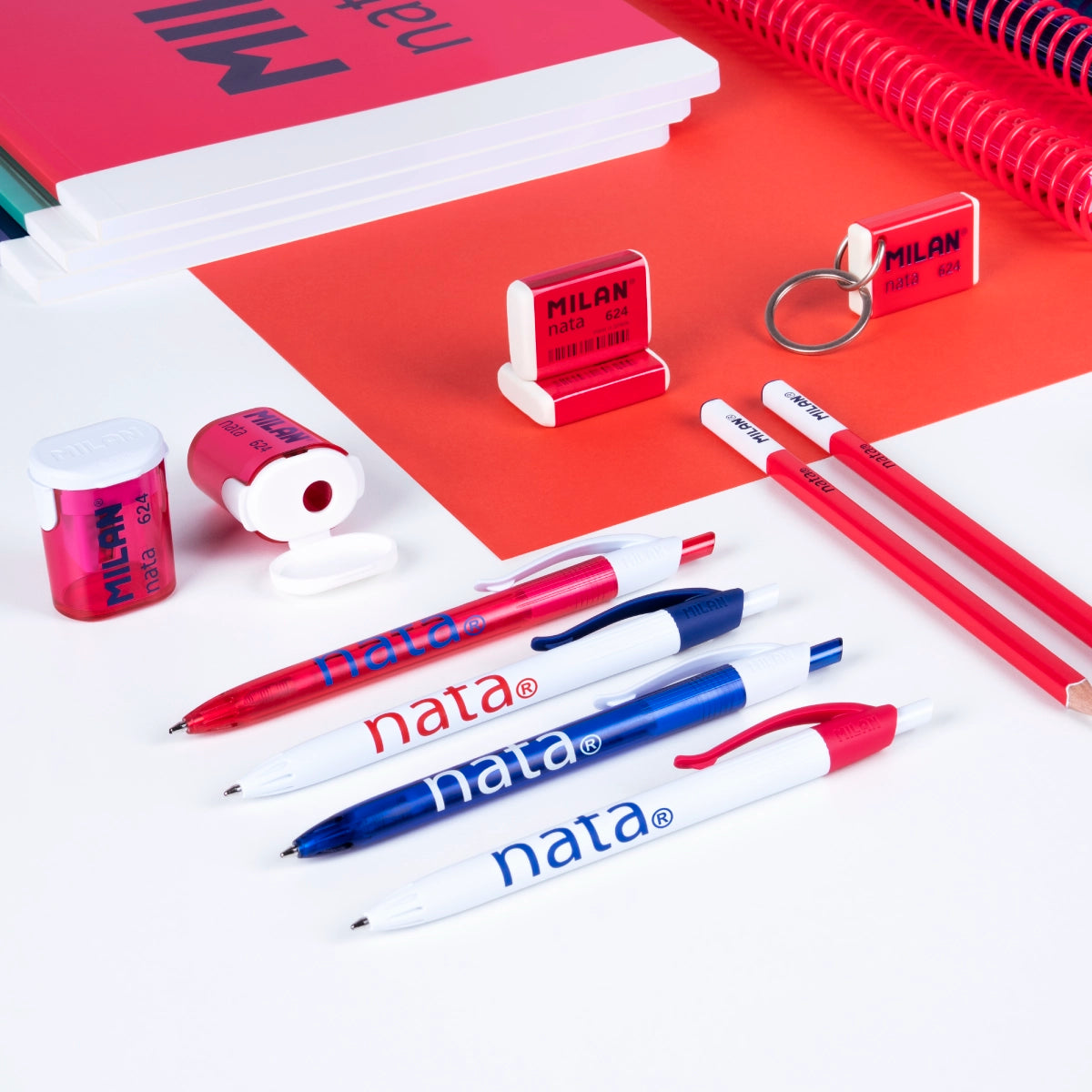 4 bolígrafs P1 tinta blava, MILAN nata® 624