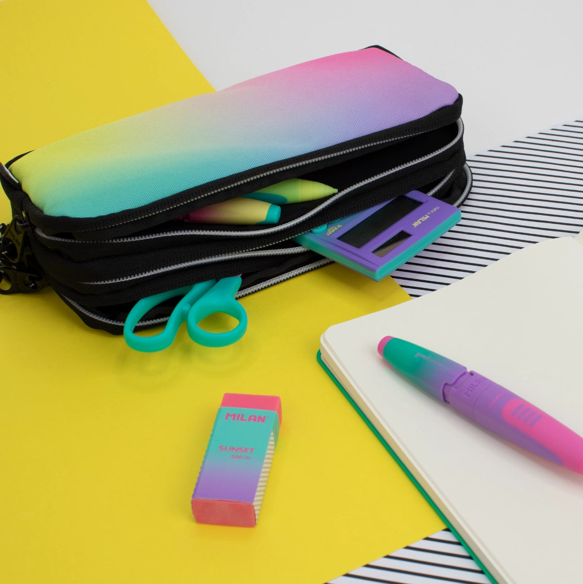 Estuche escolar con 3 cremalleras, Sunset
