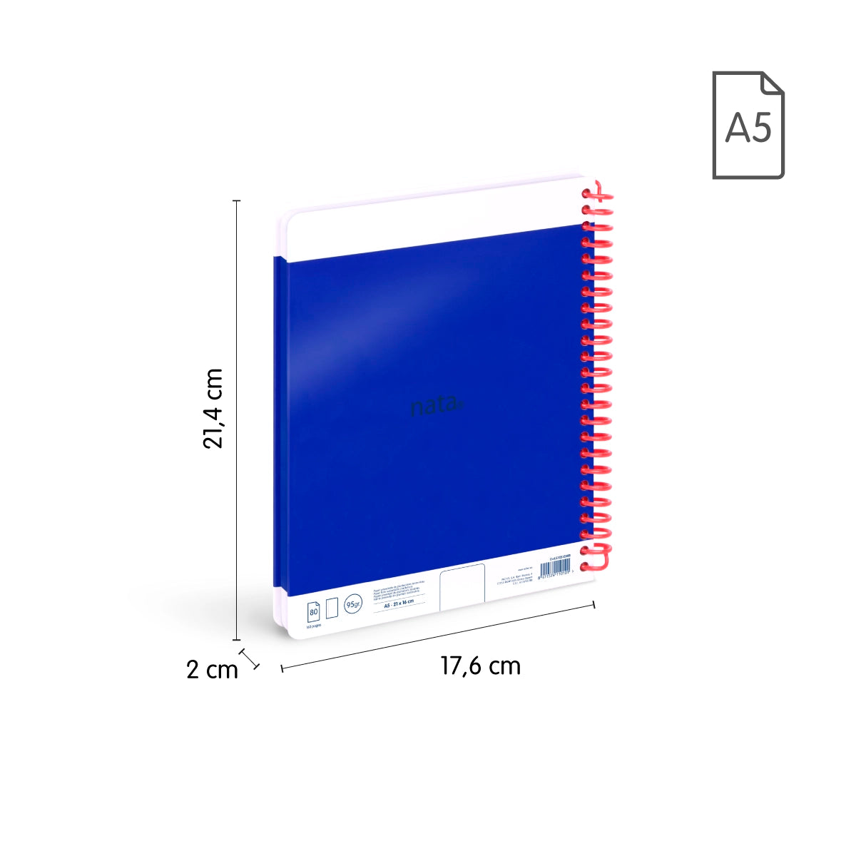 Pack 3 cuadernos A5 con espiral y tapa dura, 80 hojas blancas de 95 gr/m², colección MILAN nata® 624 since 1918