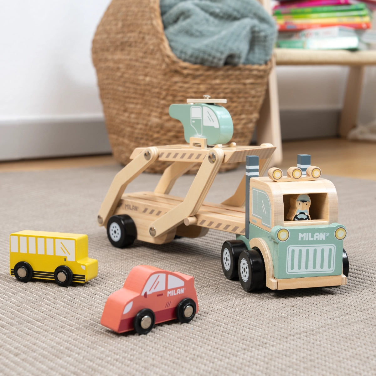 Joguina de fusta 4 vehicles 'Wheels on the road'