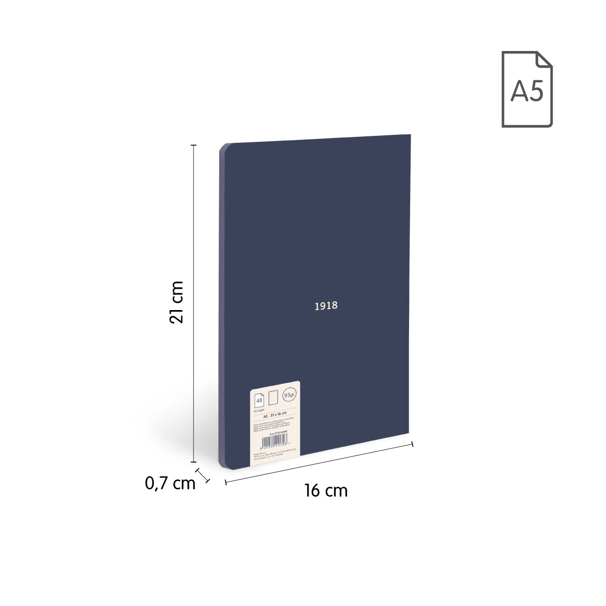 Libreta A5 encolada, 48 hojas blancas de 95 gr/m², 430 since 1918