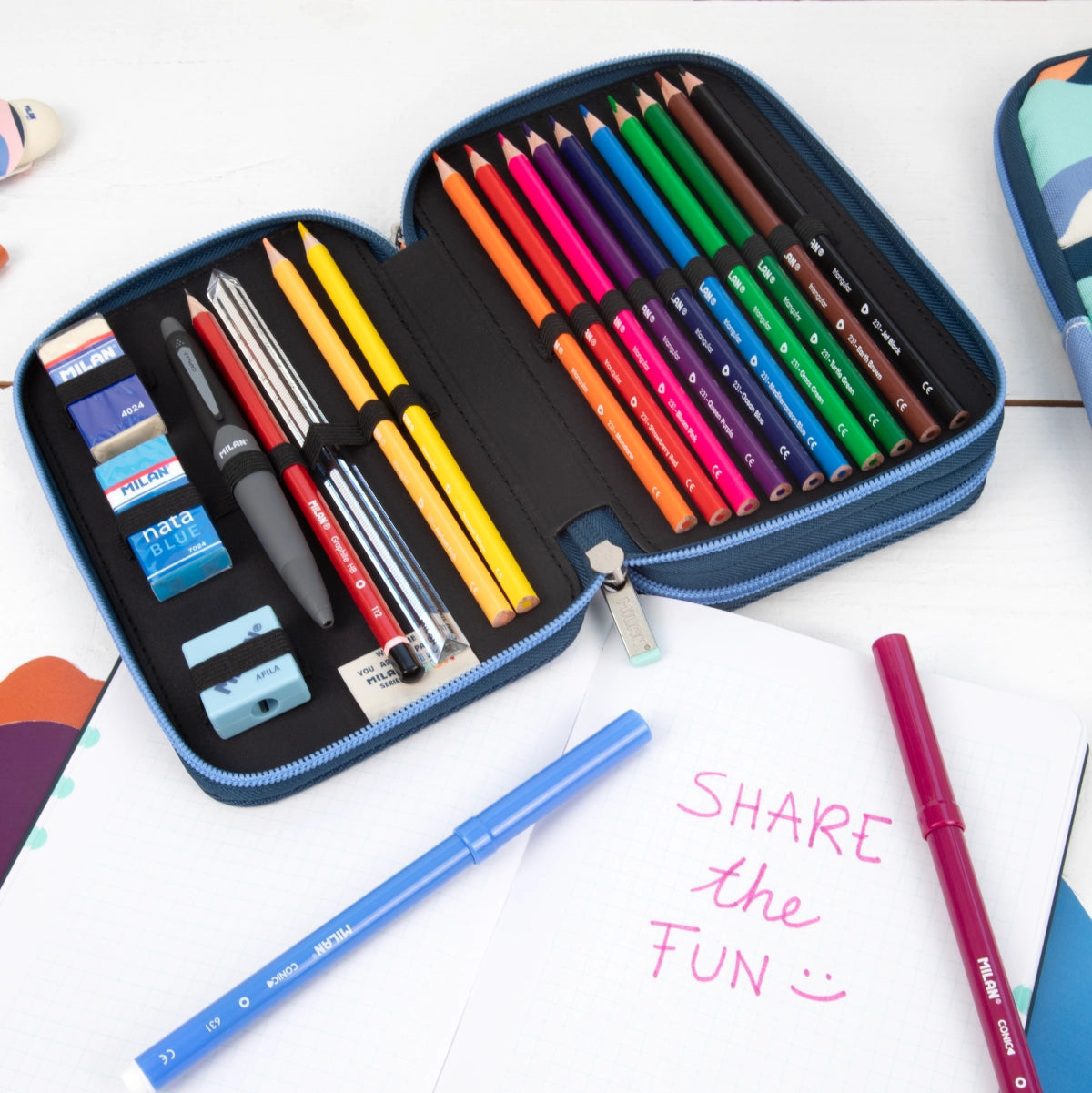 Estuche escolar de dos pisos con contenido, The Fun