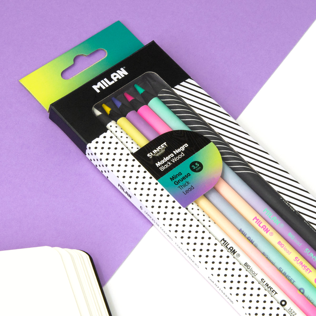 Caja 6 lápices de colores mina gruesa redondos, Sunset