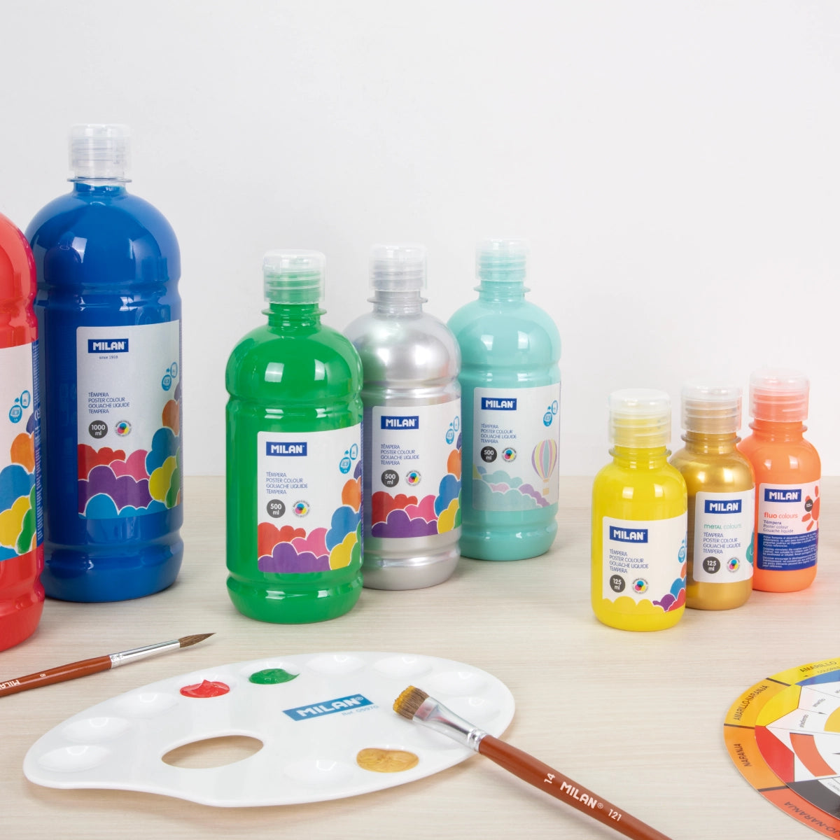 6 témperas de colores con pincel (6 botellas de 125 ml)