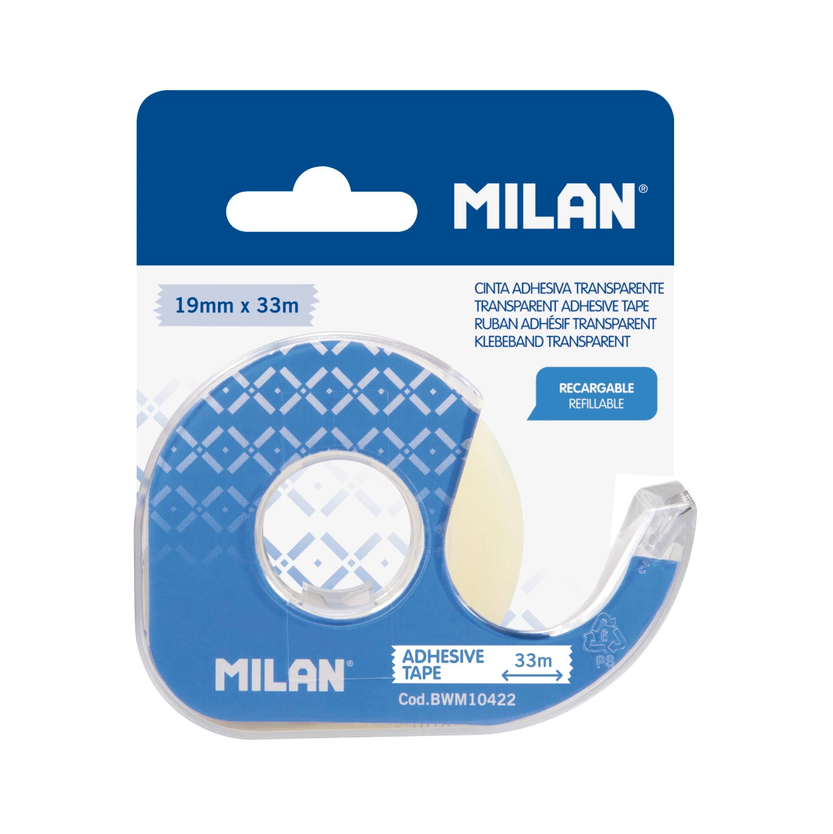 Dispensador cinta adhesiva transparent brillant 19 mm
