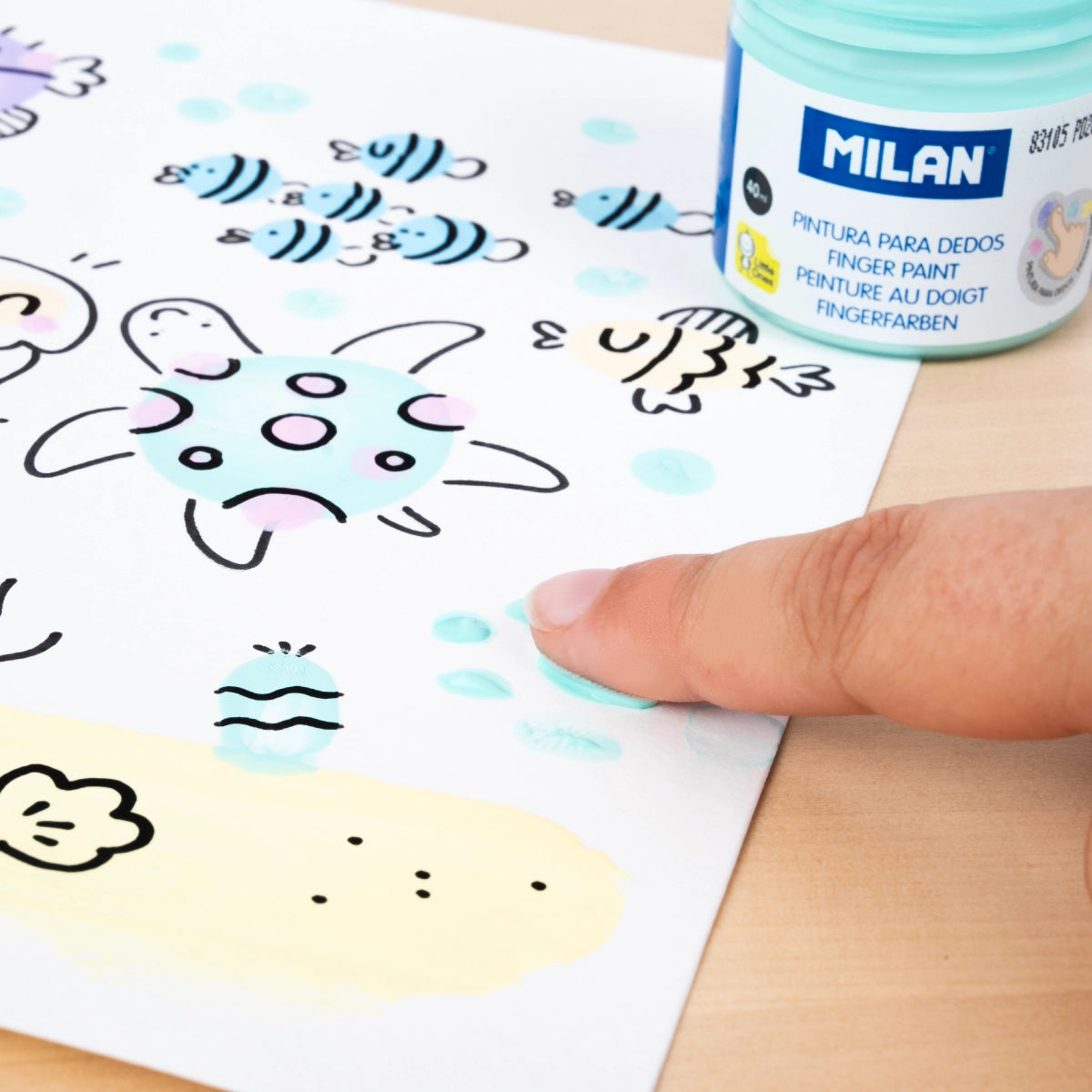 6 pinturas para dedos colores pastel (caja 6 tarros 40 ml)