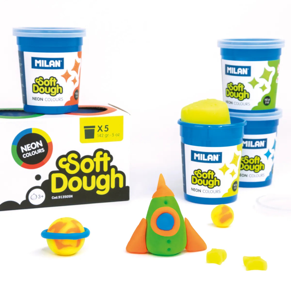 5 botes pasta de modelar Soft Dough, colores neon (142 g)