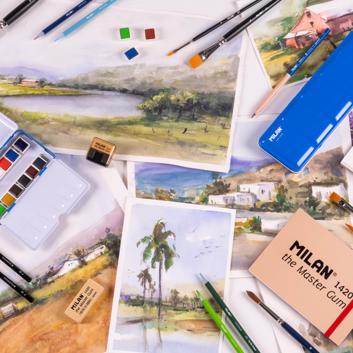 12 aquarel·les mig godet MILAN Art, en capsa metàl·lica