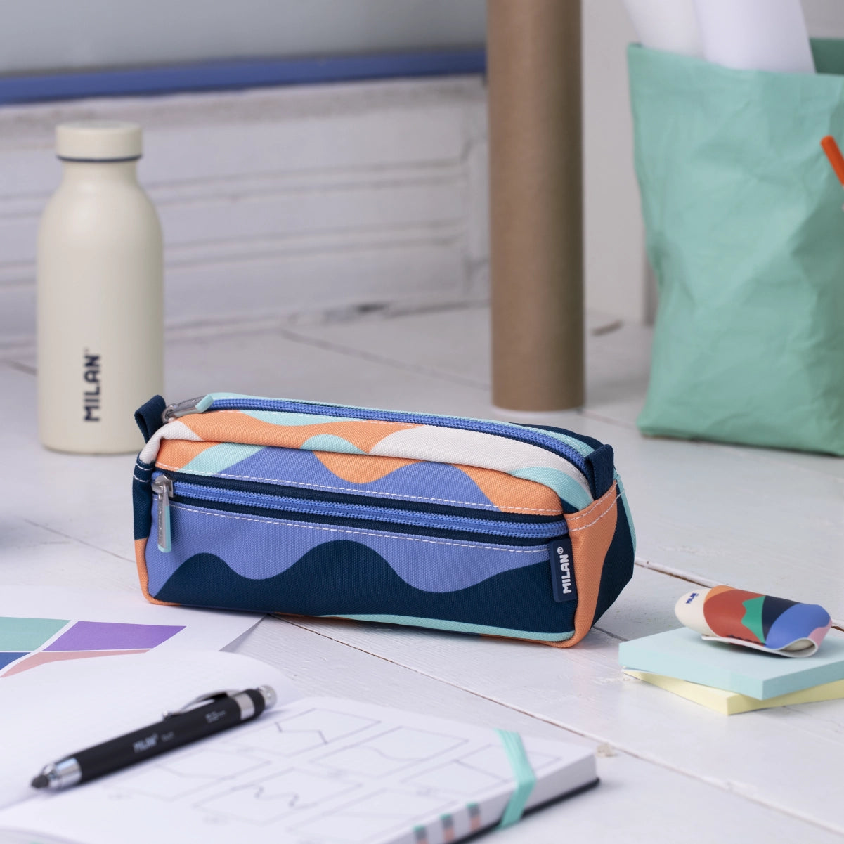 Estuche escolar portatodo rectangular con 2 cremalleras, The Fun