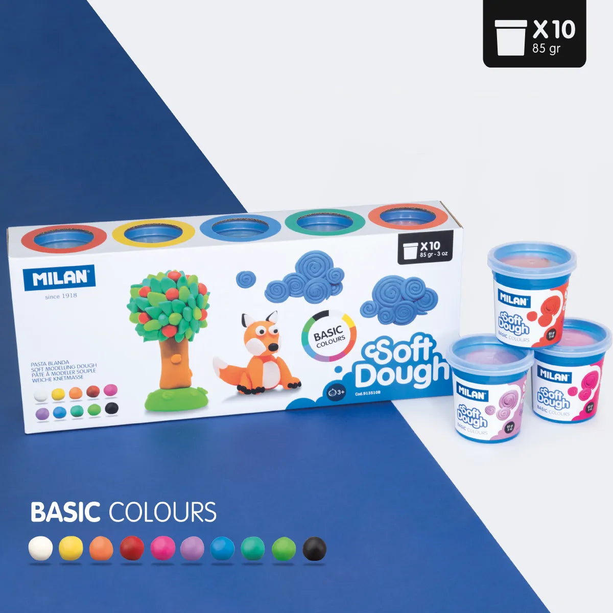 10 botes pasta de modelar Soft Dough, colores básicos (85 g)