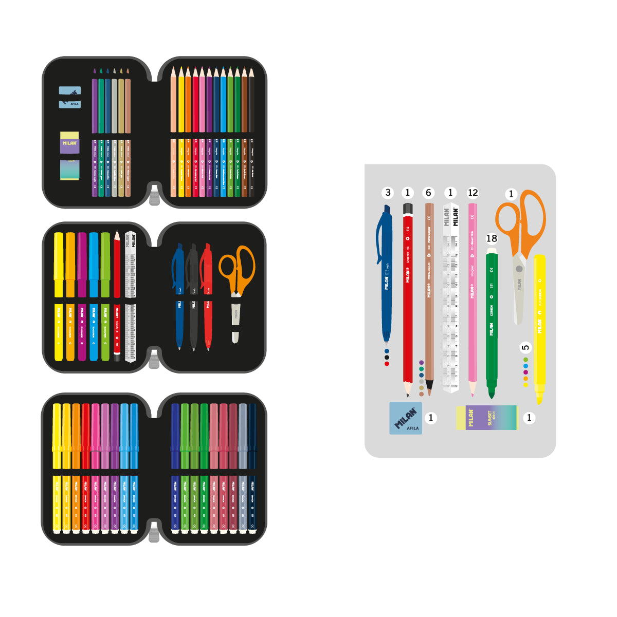 Estuche escolar triple con contenido, Sunset