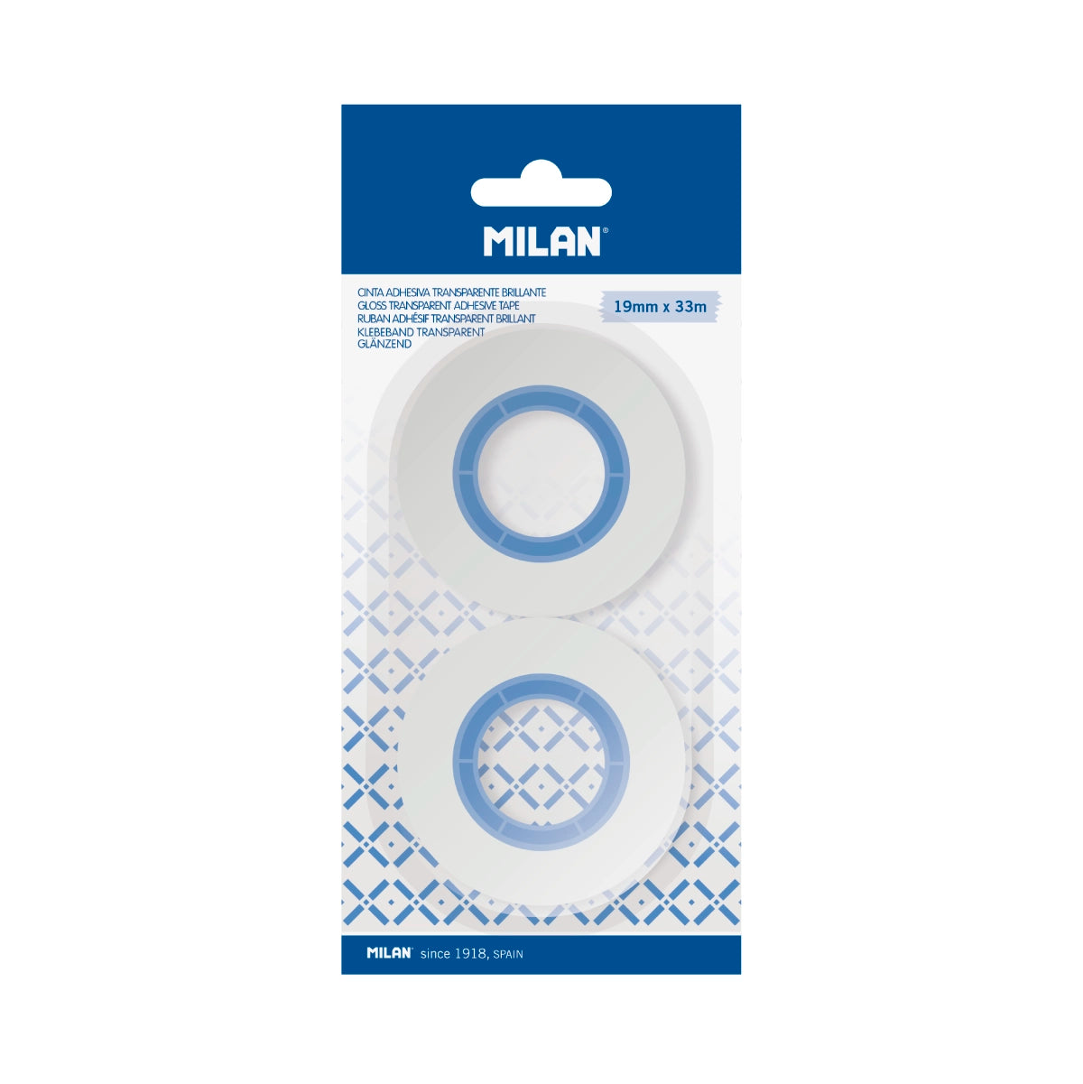 2 cintes adhesives transparents brillants 19 mm